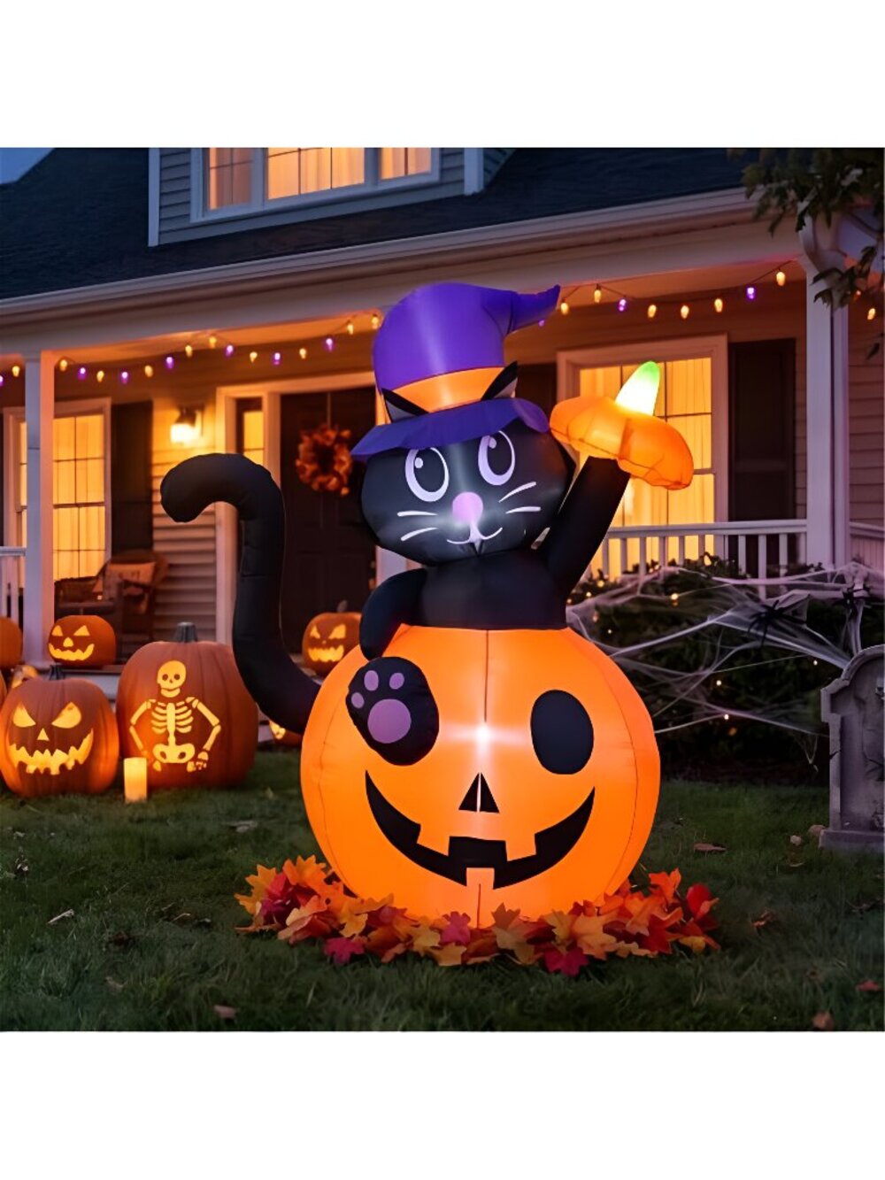 4.5FT Halloween Inflatable Black Cat with Pumpkin Outdoor Decorations, Blow Up